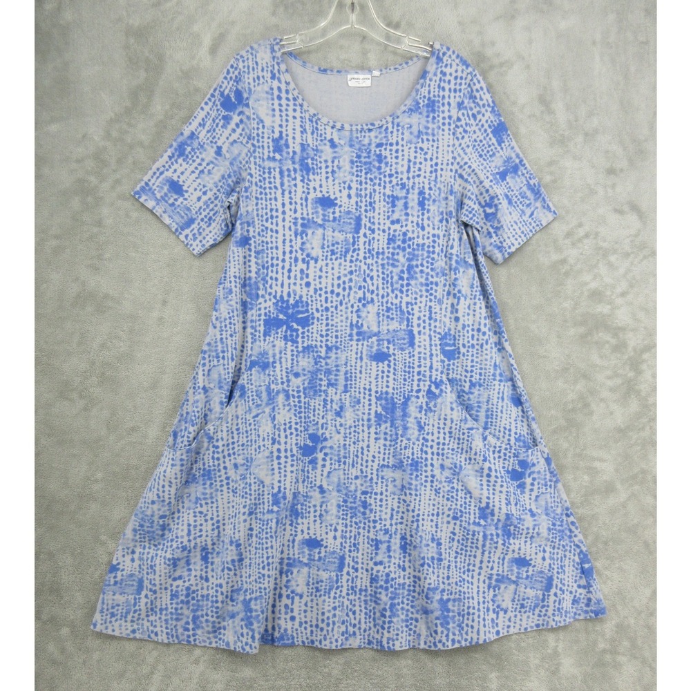 Prairie Cotton Dress Womens Size M Blue Floral Pockets A Line Boxy Relaxed Boho